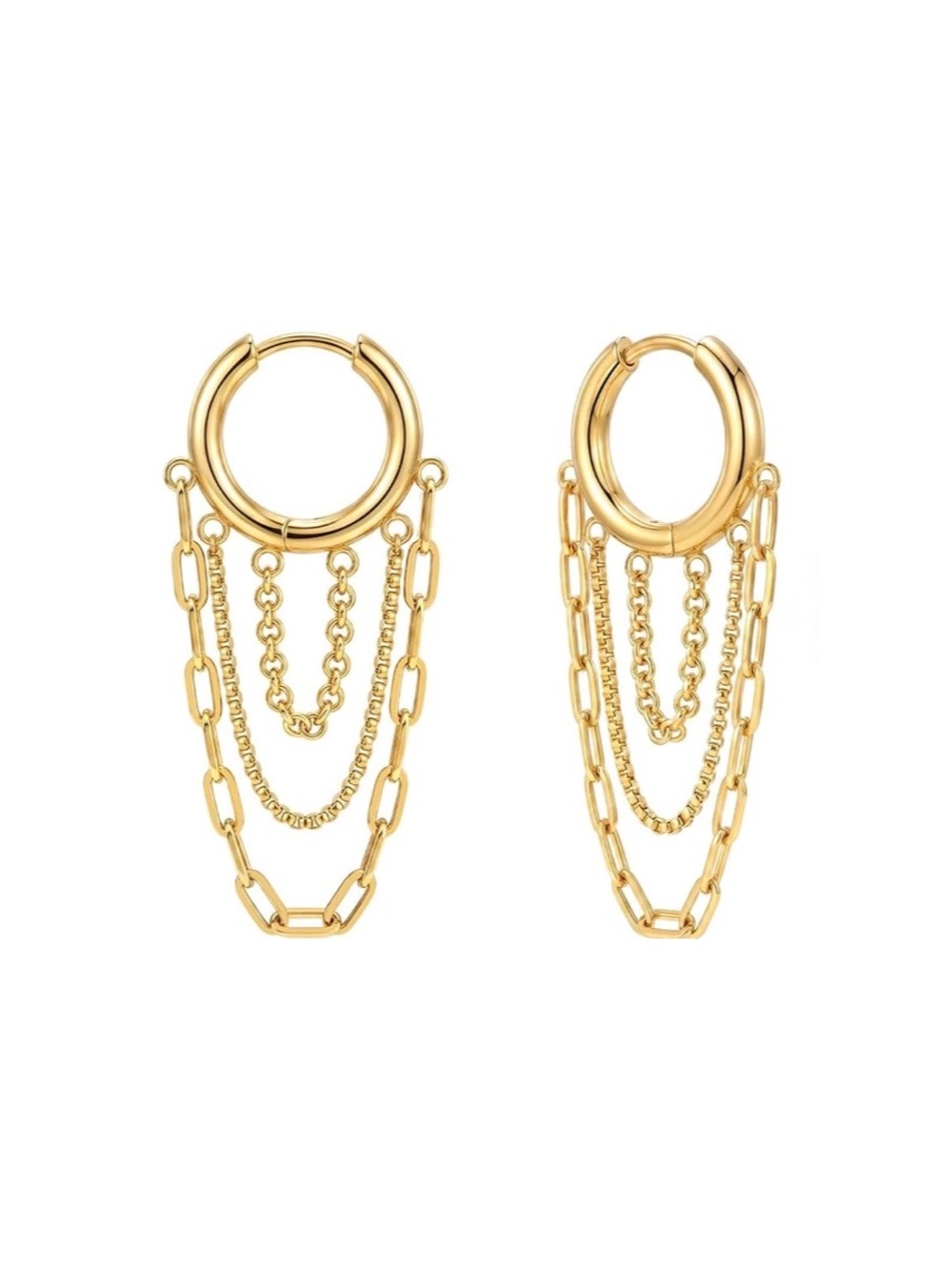 SHASHI Paloma Chain Fringe Huggie Hoop Earrings